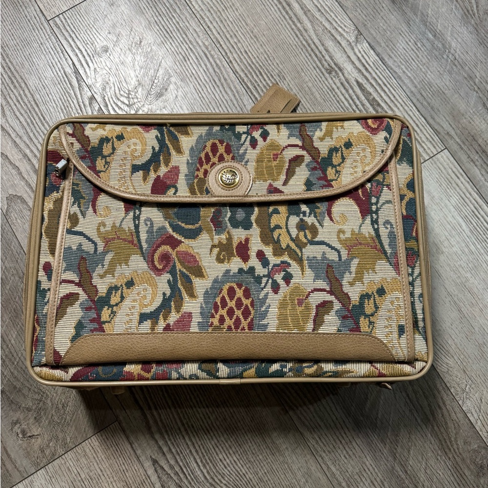 authentic vintage Diane Von Furstenberg (DVF) floral tapestry luggage suitcase